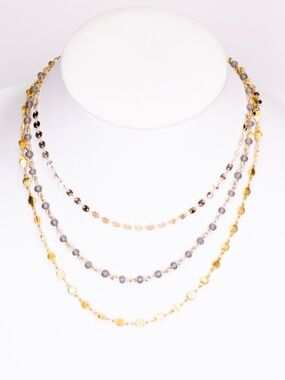 NWT Dylan Jewelry Trinity Necklace Triple Strand Gold Tone Beaded Layered Chain